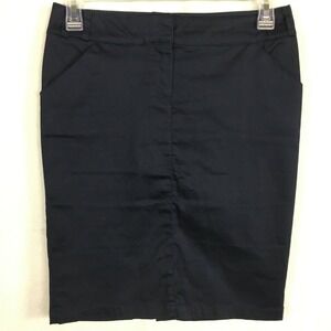Mango‎ Skirt Basic Style Womens Sz 2 Navy Blue Cotton Stretch Pencil